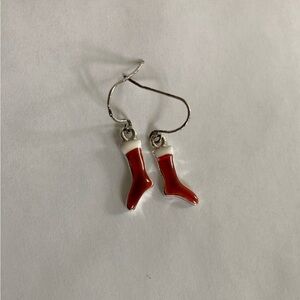 Red Christmas Stocking Socks Earrings w/ Hooks